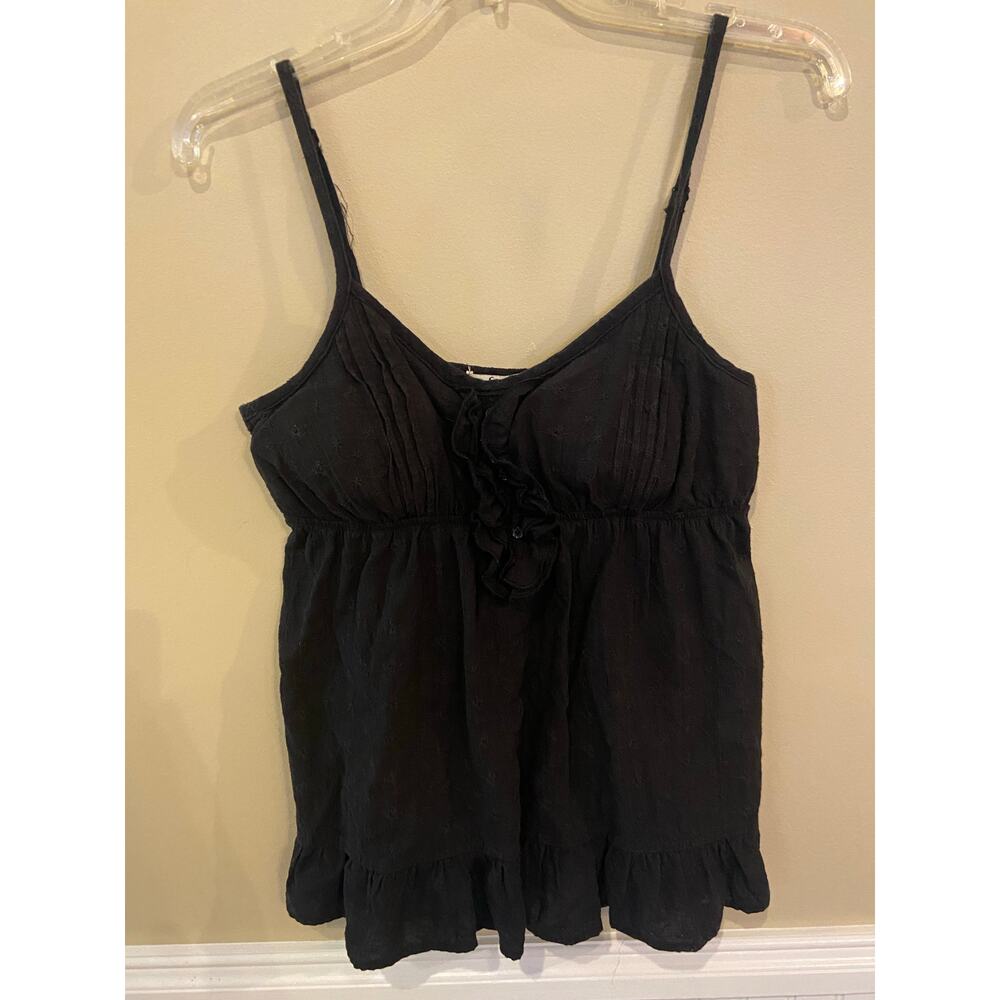 Womens L L.E.I Eyelet Black Cotton Babydoll‎ Top EUC